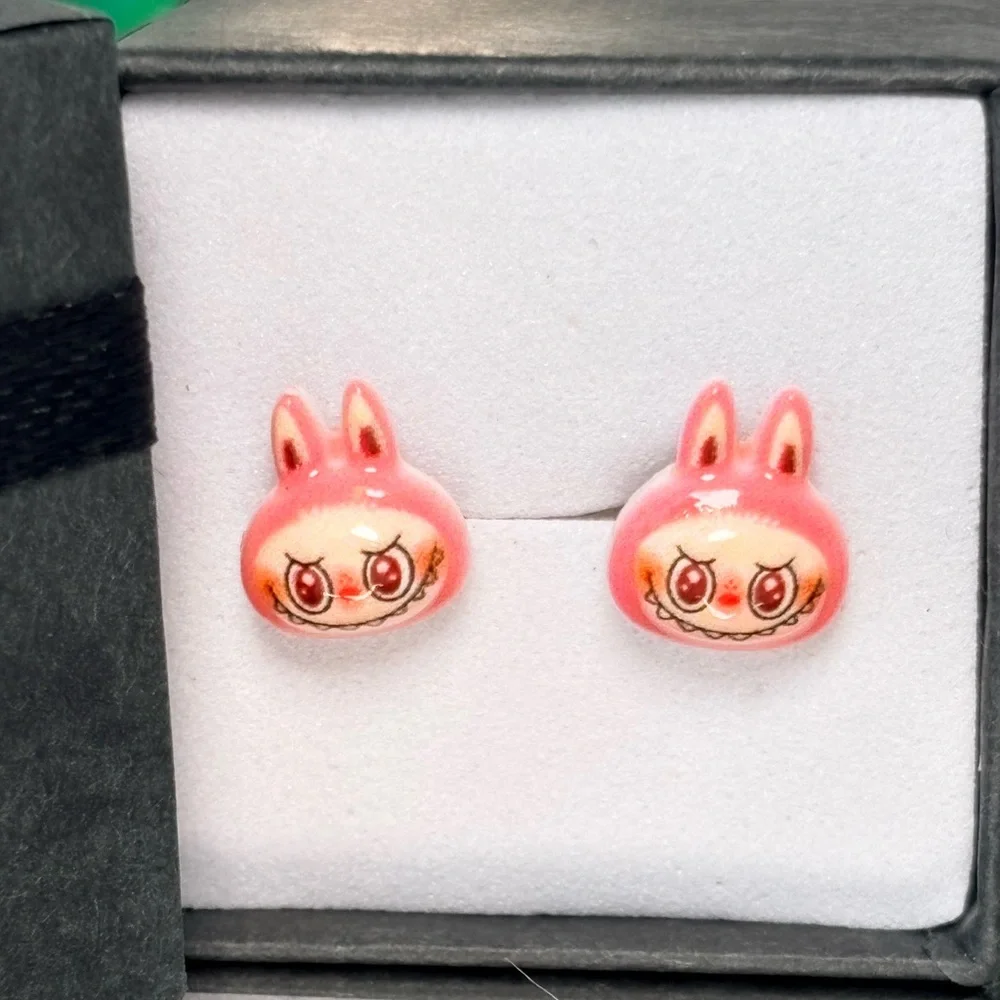 Cute Hot Pink Monster Character‎ Stud Earrings